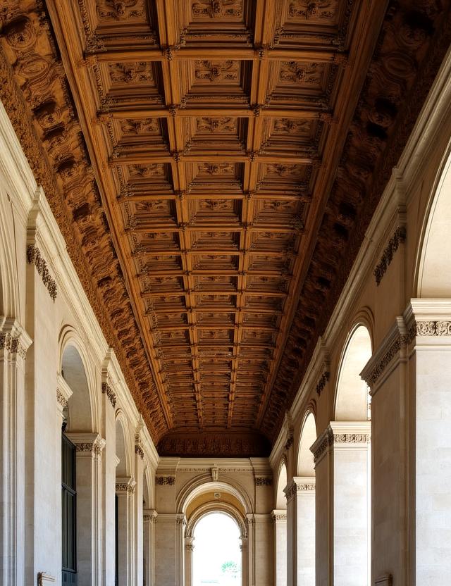 Dettaglio di un soffitto a cassettoni restaurato in un palazzo romano