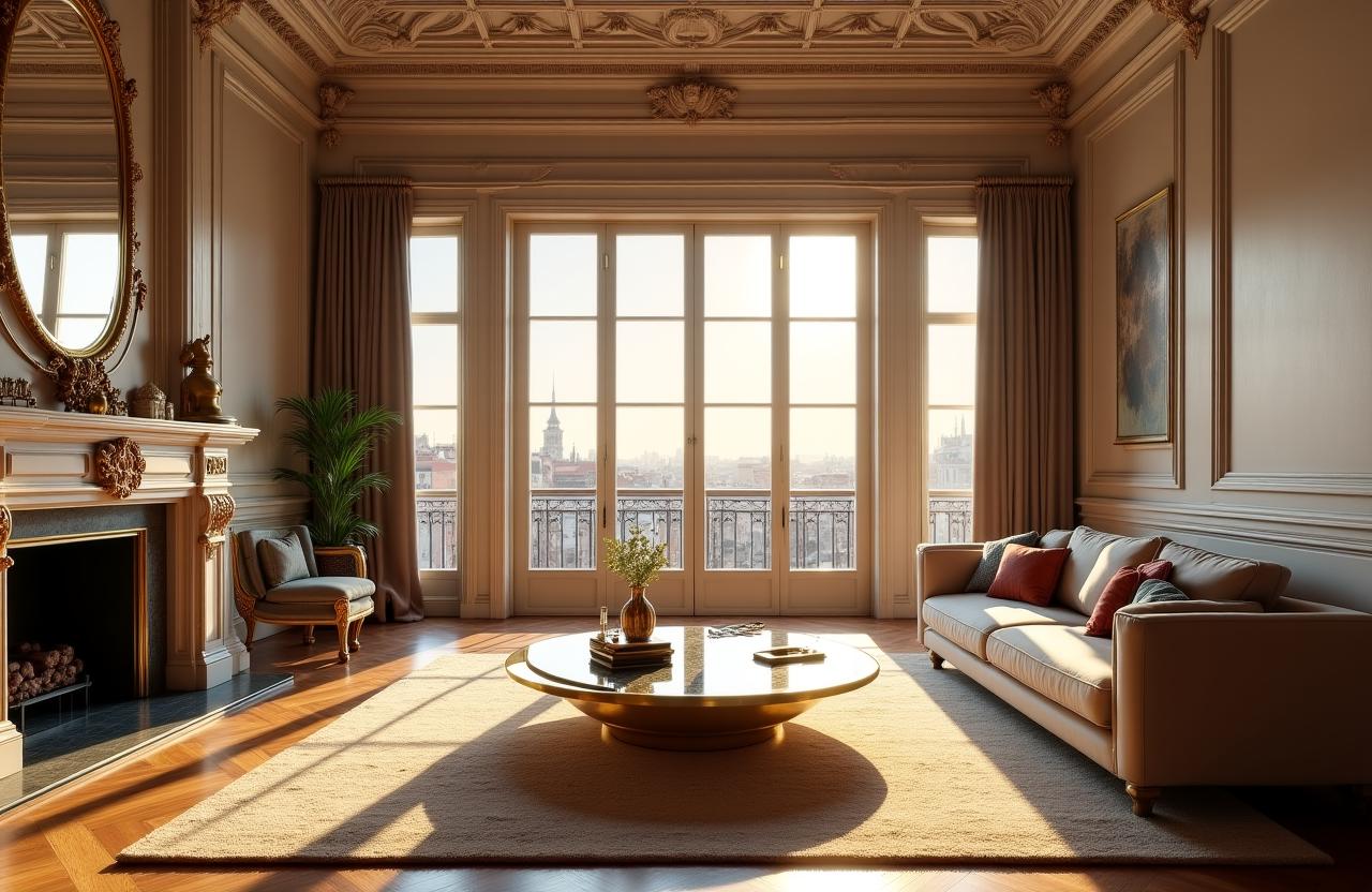 Salone di lusso a Roma con dettagli architettonici classici