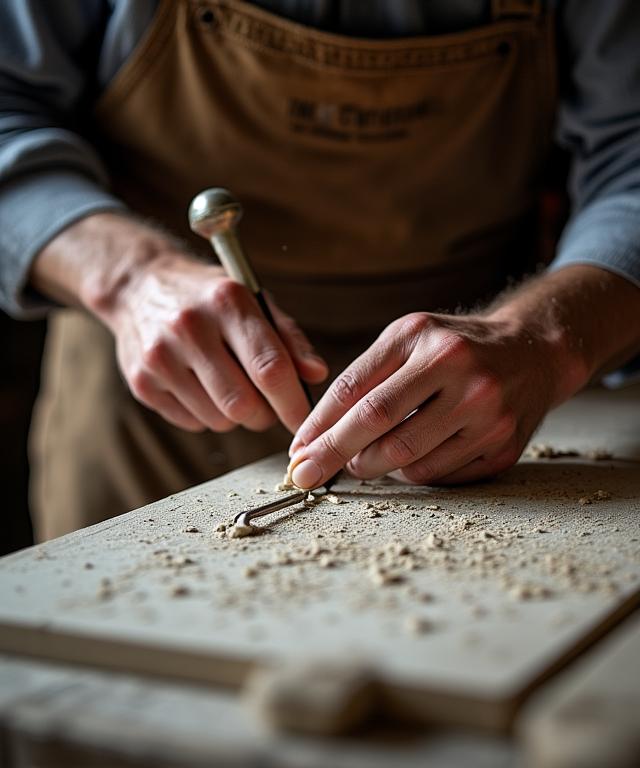 Dettaglio di lavorazione artigianale in un laboratorio romano