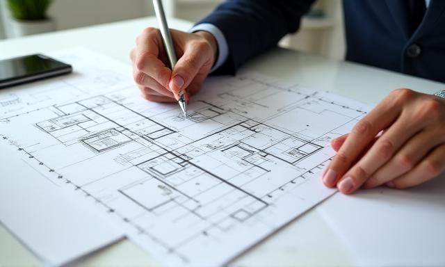 Disegno tecnico di una planimetria architettonica per un loft di lusso
